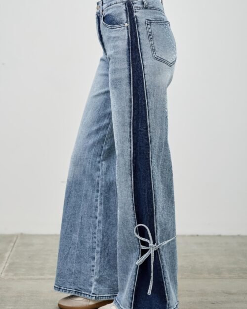 high rise contrast wide leg with ribbon tie