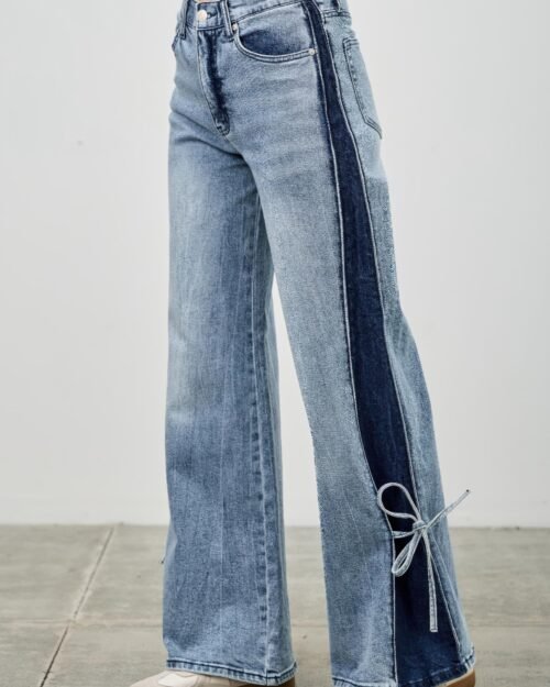 high rise contrast wide leg with ribbon tie