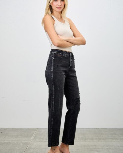 high rise slim fit with button fly