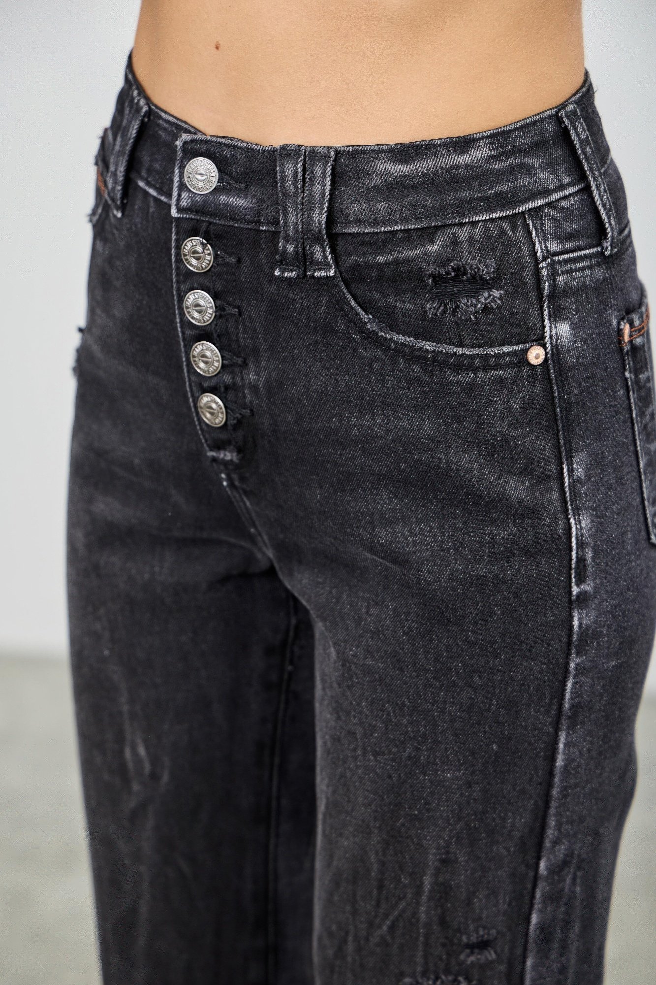 high rise slim fit with button fly