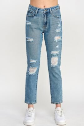 High Rise Distressed Relaxed Straight