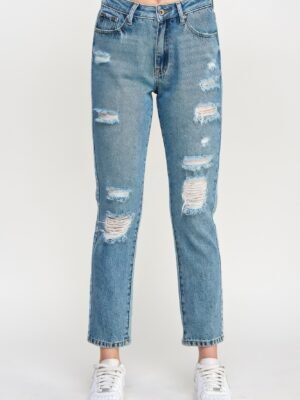 High Rise Distressed Relaxed Straight