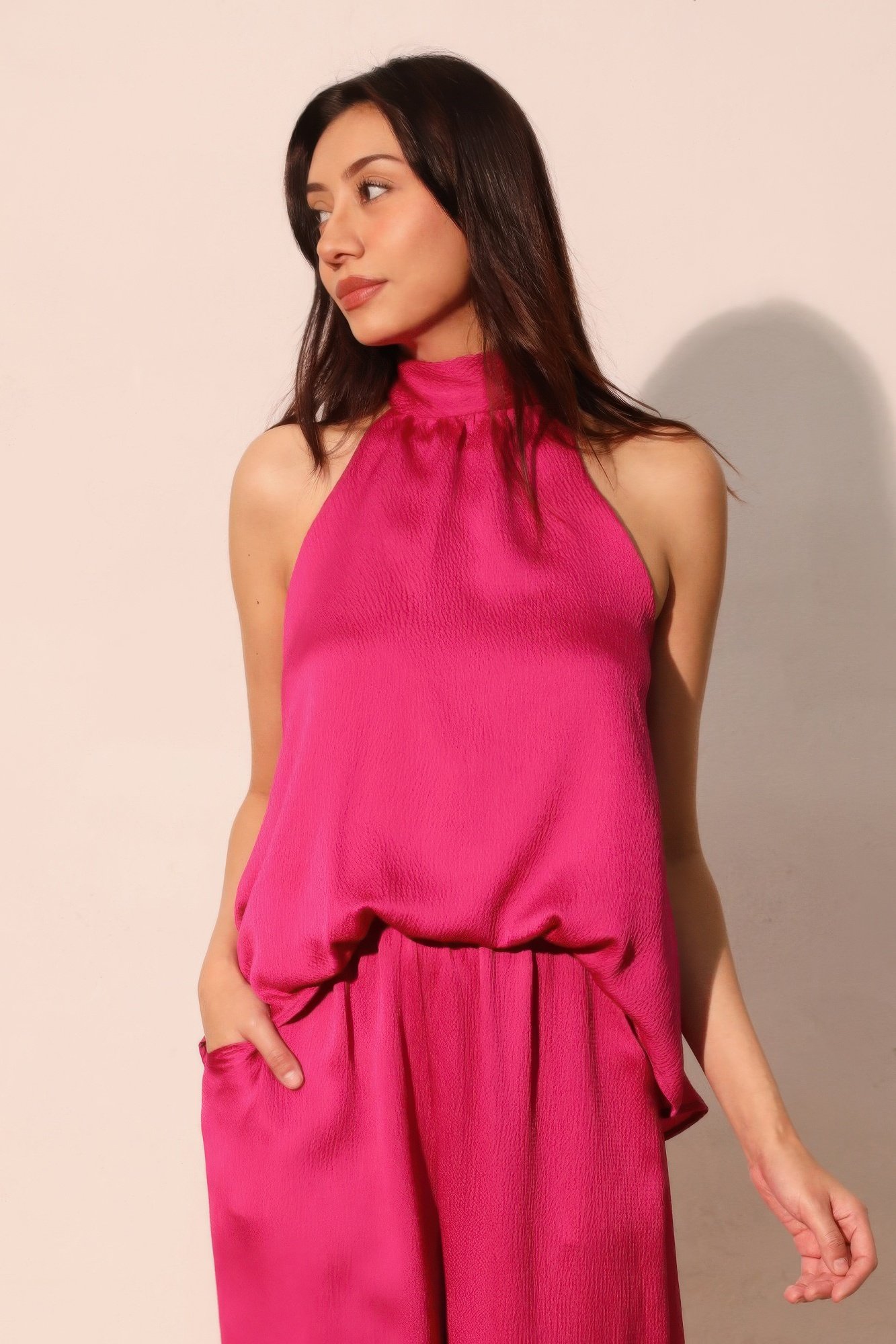 hammered satin halter bubble top - image 6