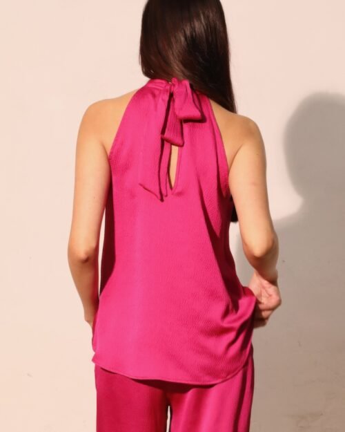 hammered satin halter bubble top