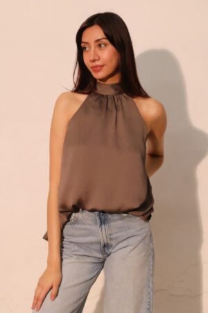 Hammered Satin Halter Bubble Top