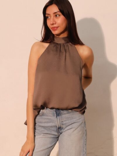 Hammered Satin Halter Bubble Top