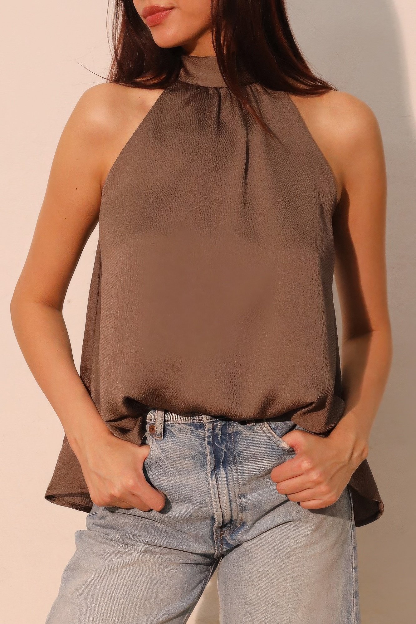 hammered satin halter bubble top - image 4