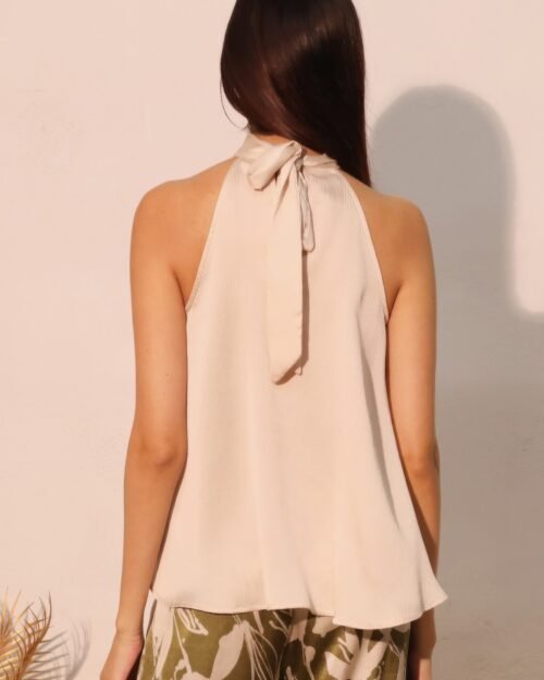 hammered satin halter bubble top