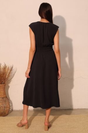 Matte Crepe Ruched Elastic Midi Dress Matte Crepe Ruched Elastic Midi Dress