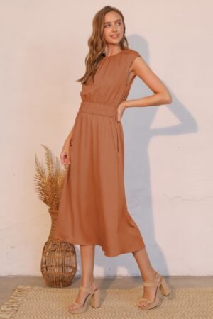Matte Crepe Ruched Elastic Midi Dress Matte Crepe Ruched Elastic Midi Dress
