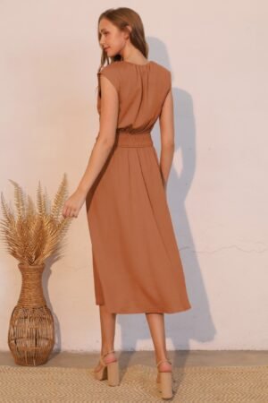 Matte Crepe Ruched Elastic Midi Dress Matte Crepe Ruched Elastic Midi Dress