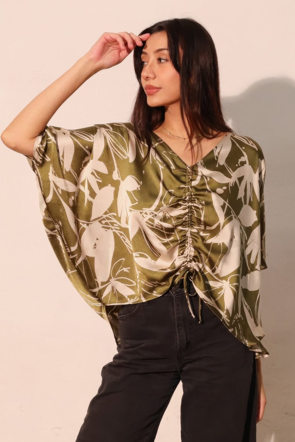 dreaming lily satin drawstring dolman top
