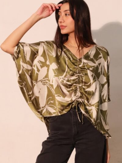 Dreaming Lily Satin Drawstring Dolman Top