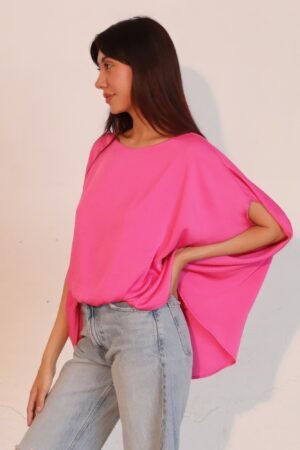 Washed Poly Silk Boat Neck Caftan Top Washed Poly Silk Boat Neck Caftan Top