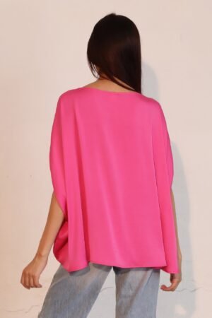 Washed Poly Silk Boat Neck Caftan Top Washed Poly Silk Boat Neck Caftan Top