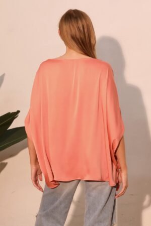 Washed Poly Silk Boat Neck Caftan Top Washed Poly Silk Boat Neck Caftan Top