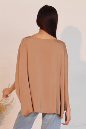Washed Poly Silk Boat Neck Caftan Top Washed Poly Silk Boat Neck Caftan Top