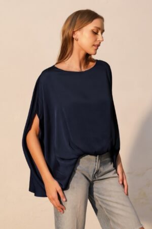 Washed Poly Silk Boat Neck Caftan Top