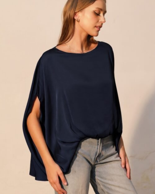 Washed Poly Silk Boat Neck Caftan Top