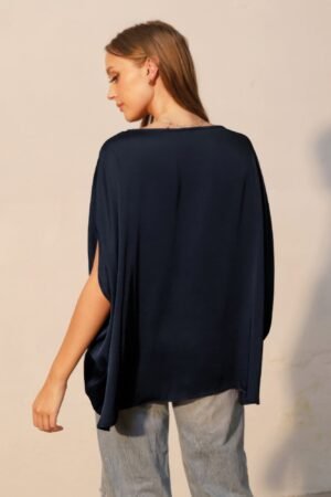 Washed Poly Silk Boat Neck Caftan Top Washed Poly Silk Boat Neck Caftan Top