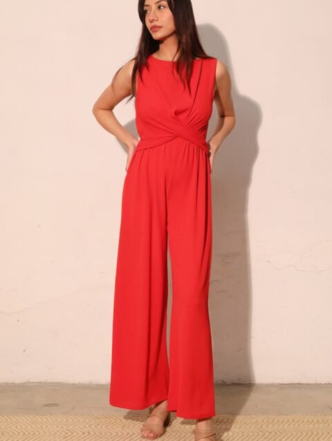 Textured Solid Twist Front Jumpsuit