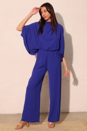 Textured Solid Mock Neck Caftan Jumpsuit Textured Solid Mock Neck Caftan Jumpsuit