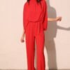 Textured Solid Mock Neck Caftan Jumpsuit