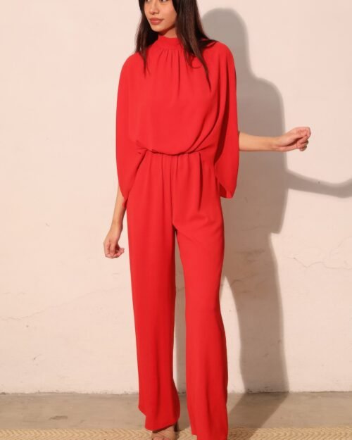Textured Solid Mock Neck Caftan Jumpsuit