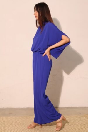 Textured Solid Mock Neck Caftan Jumpsuit Textured Solid Mock Neck Caftan Jumpsuit
