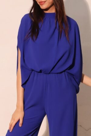 Textured Solid Mock Neck Caftan Jumpsuit Textured Solid Mock Neck Caftan Jumpsuit