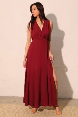 Textured Solid V-neck Maxi Dress Textured Solid V-neck Maxi Dress