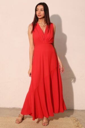 Textured Solid V-neck Maxi Dress Textured Solid V-neck Maxi Dress