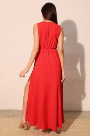 Textured Solid V-neck Maxi Dress Textured Solid V-neck Maxi Dress