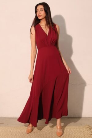Textured Solid V-neck Maxi Dress Textured Solid V-neck Maxi Dress