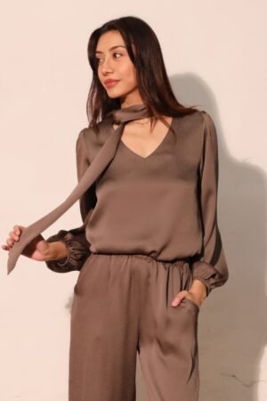 Hammered Satin Tie Neck Bubble Top Hammered Satin Tie Neck Bubble Top