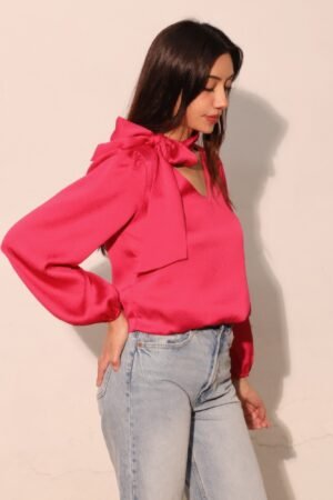 Hammered Satin Tie Neck Bubble Top Hammered Satin Tie Neck Bubble Top