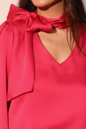 Hammered Satin Tie Neck Bubble Top Hammered Satin Tie Neck Bubble Top
