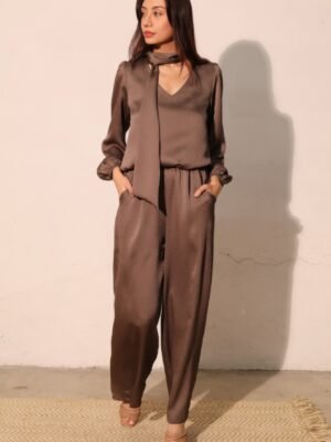 Hammered Satin Tie Neck Bubble Top Hammered Satin Tie Neck Bubble Top