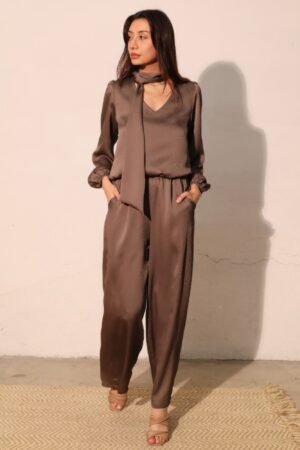 Hammered Satin Tie Neck Bubble Top Hammered Satin Tie Neck Bubble Top