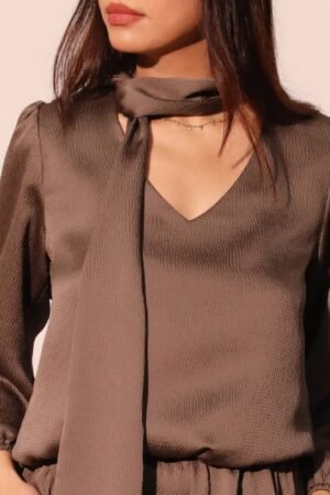 Hammered Satin Tie Neck Bubble Top Hammered Satin Tie Neck Bubble Top