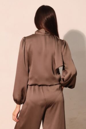 Hammered Satin Tie Neck Bubble Top Hammered Satin Tie Neck Bubble Top