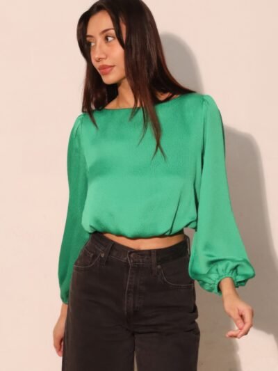 Hammered Satin Long Sleeve Crop Top