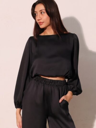 Hammered Satin Long Sleeve Crop Top