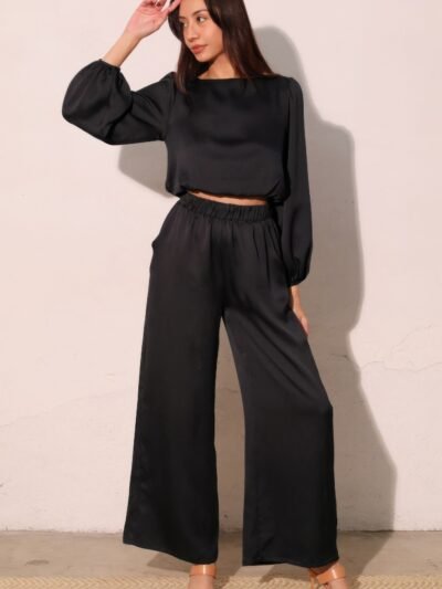Hammered Satin Long Sleeve Crop Top