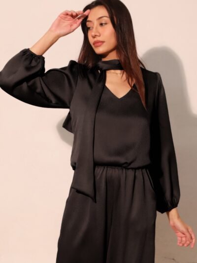 Hammered Satin Long Sleeve Crop Top
