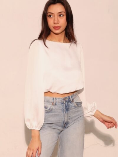 Hammered Satin Long Sleeve Crop Top