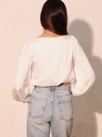 Hammered Satin Long Sleeve Crop Top