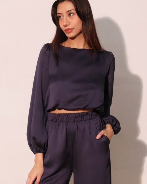 Hammered Satin Long Sleeve Crop Top