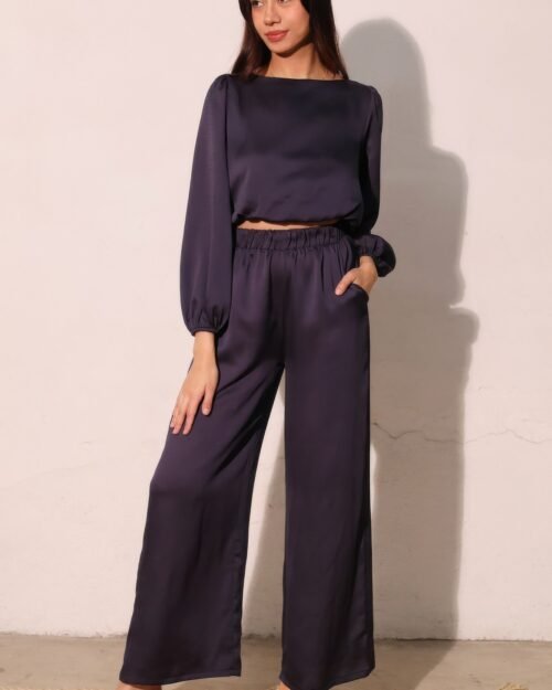 hammered satin long sleeve crop top