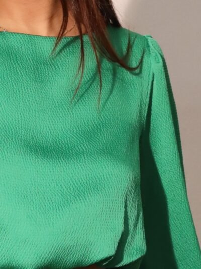 Hammered Satin Long Sleeve Crop Top